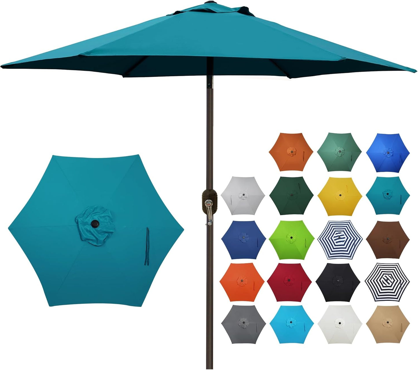 Blissun 7.5 ft Patio Umbrella, Yard Umbrella, Outdoor Market Umbrella with Push Button Tilt Crank (Blue&White)