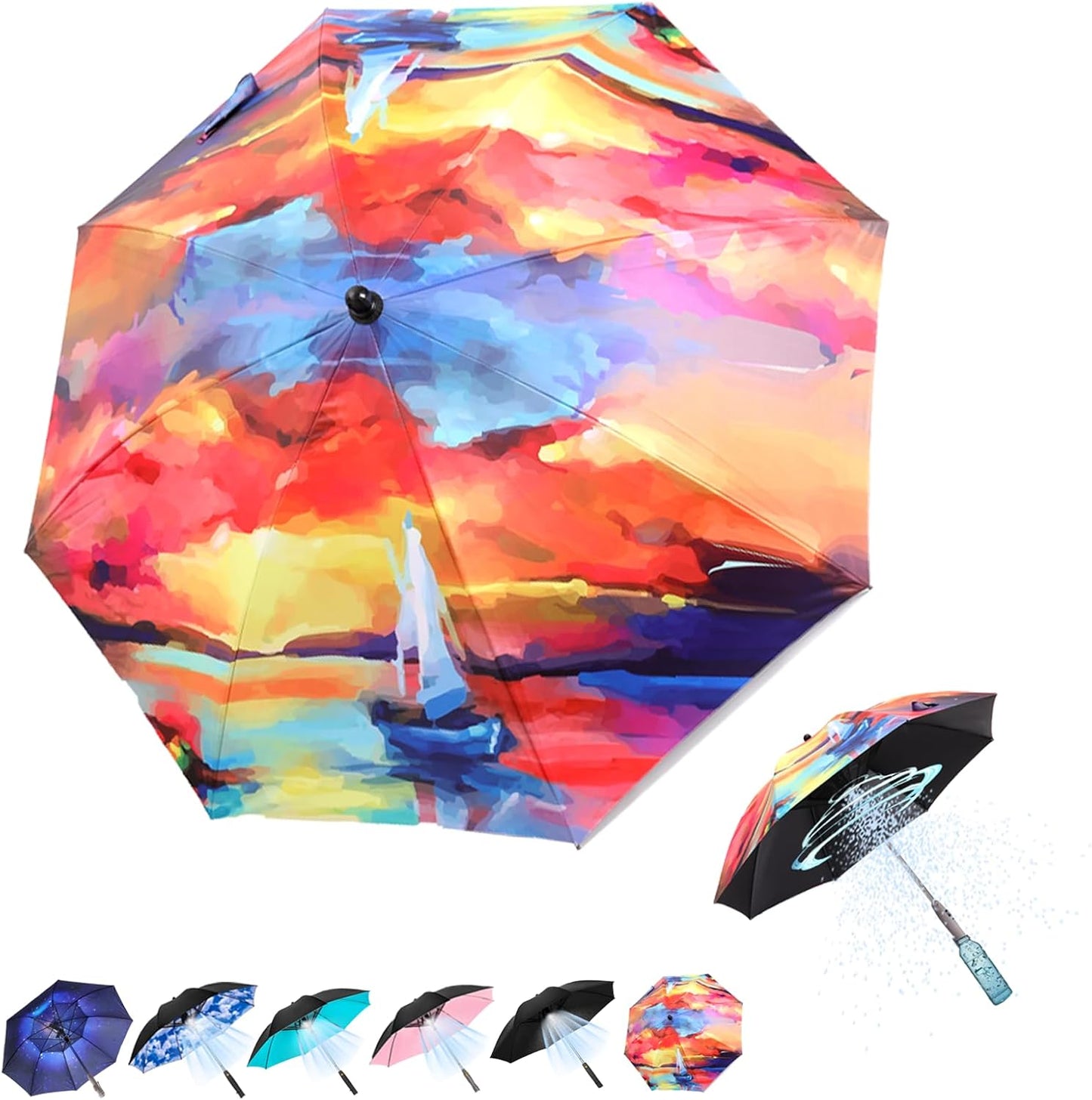 Umbrella with Fan and Mist Spray, 2025 upgraded UV Blocking Umbrella with Fan and Mister for Summer outdoor activities