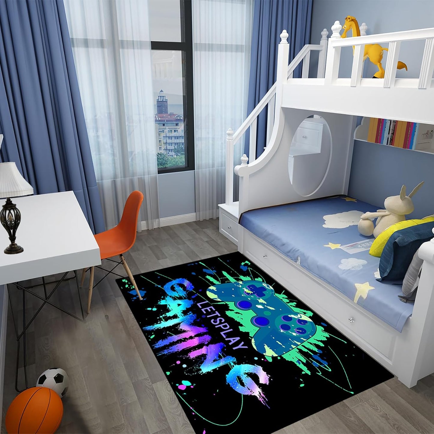 Gaming Area Rugs for Boys Cool Game Style Bedroom, Gamer Rug Boys Room Decor, Video Games Bedroom Carpet for Teens, Controller Gamepad Player Standing Throw Doormats Yoga Mat Black
