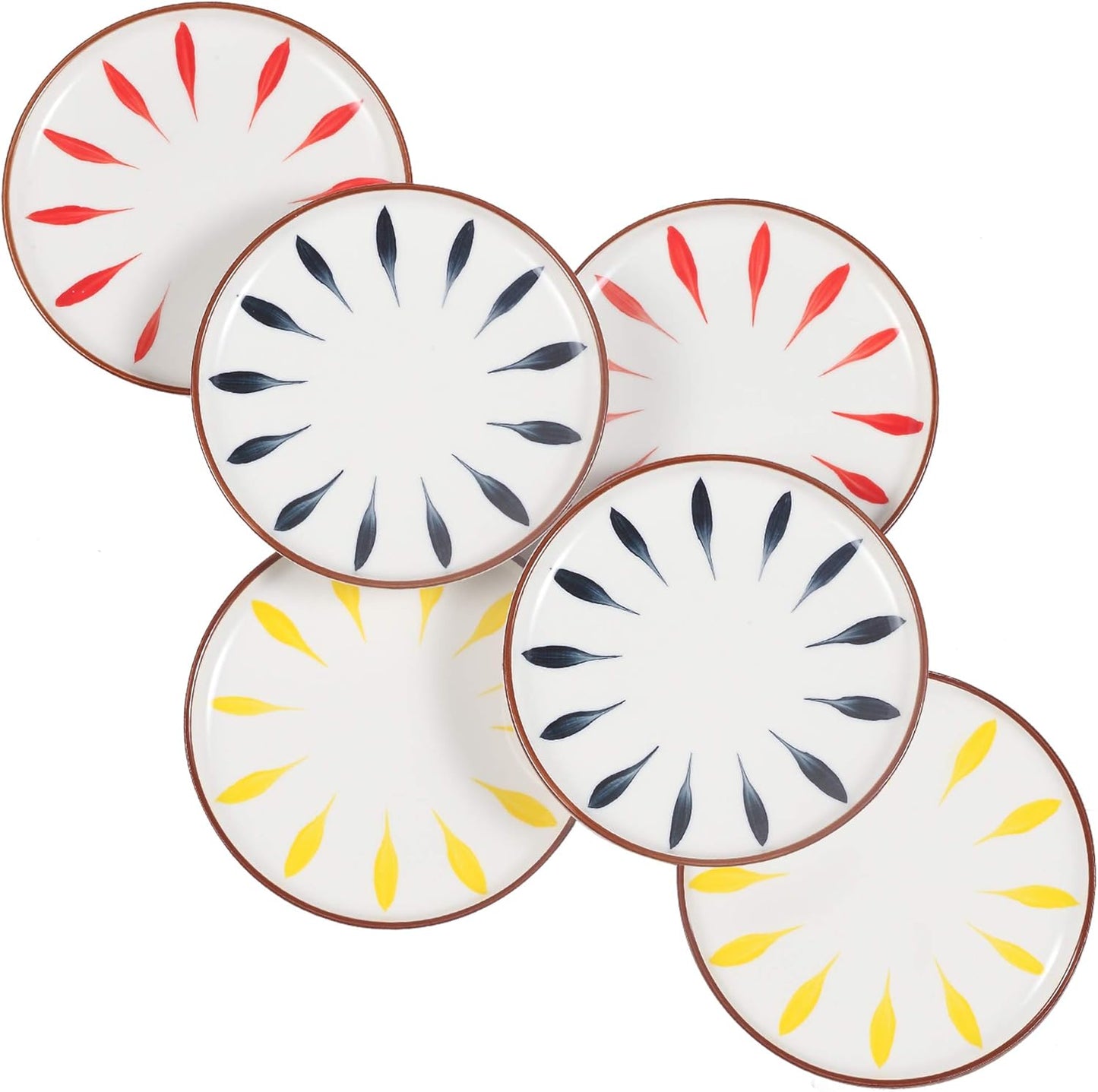 Aquiver 6'' Ceramic Dessert Plates - Color Painted Porcelain Appetizer Plates - Tea Party Small Serving Plates for Cake, Pie, Snacks, Ice Cream, Side Dish, Waffles - Set of 6 (Blue)
