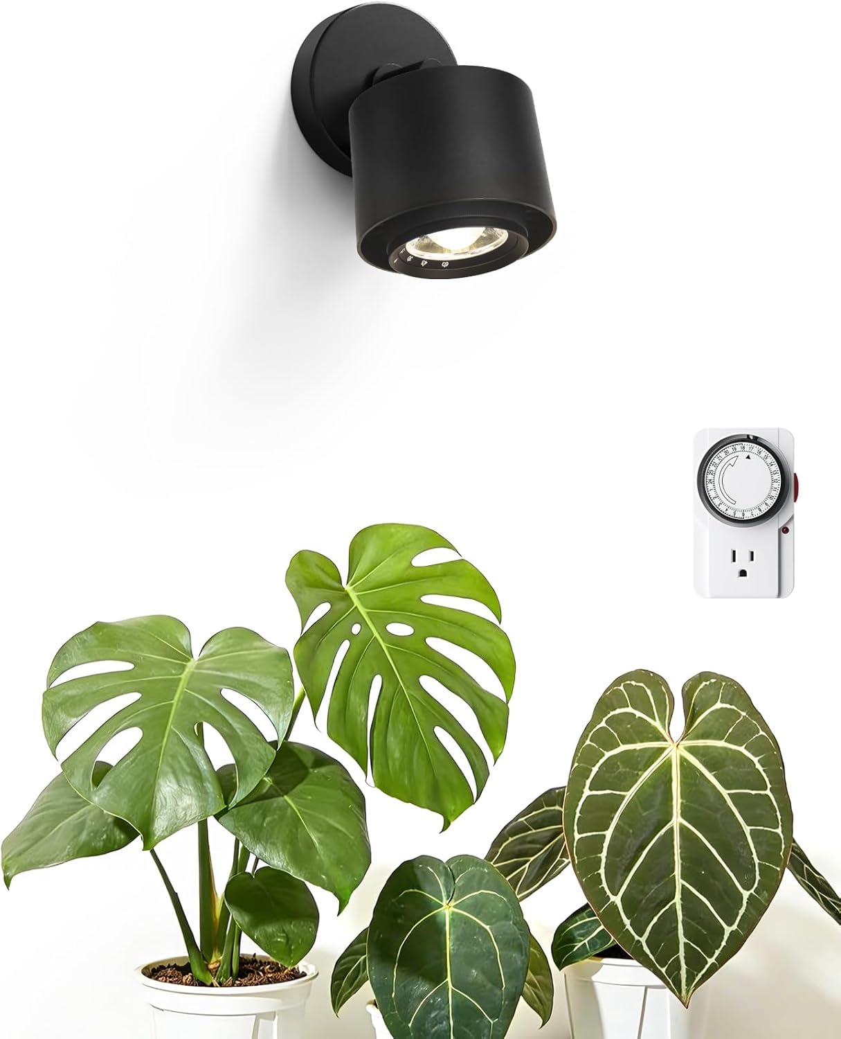 Barrina TR40a Track Grow Light for Indoor Plants, 40W Wall-Mounted Grow Bulbs with Adjustable Beam Angle (15°-60°), 5000K Full Spectrum Plant Spotlight with Timer & 16.4' Power Cord, 1-Pack