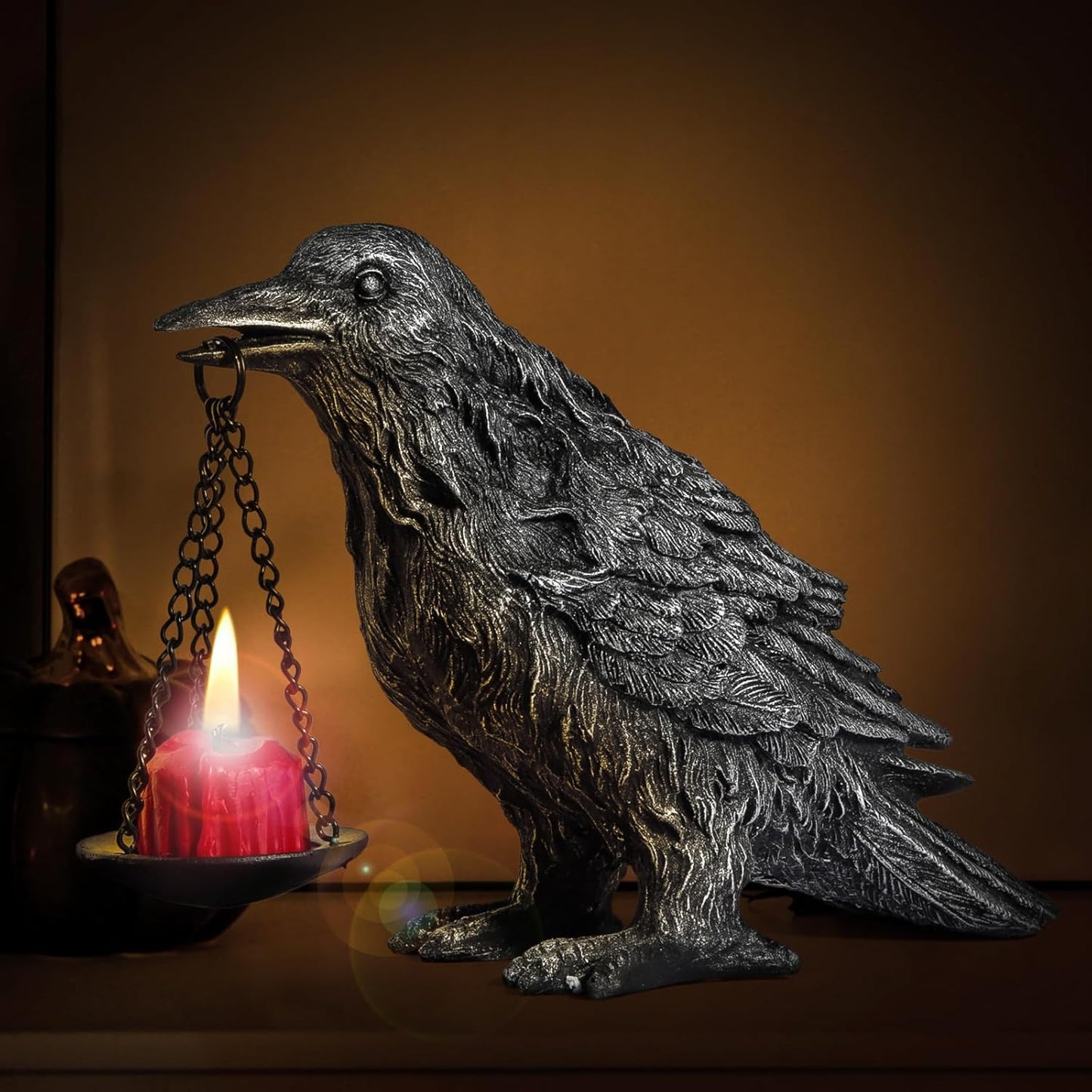 Gothic Crow Lamp with Tealight Candle Holder Resin Raven Decor Statue Gothic Home Decor for Bedroom Unique Goth Gifts Black