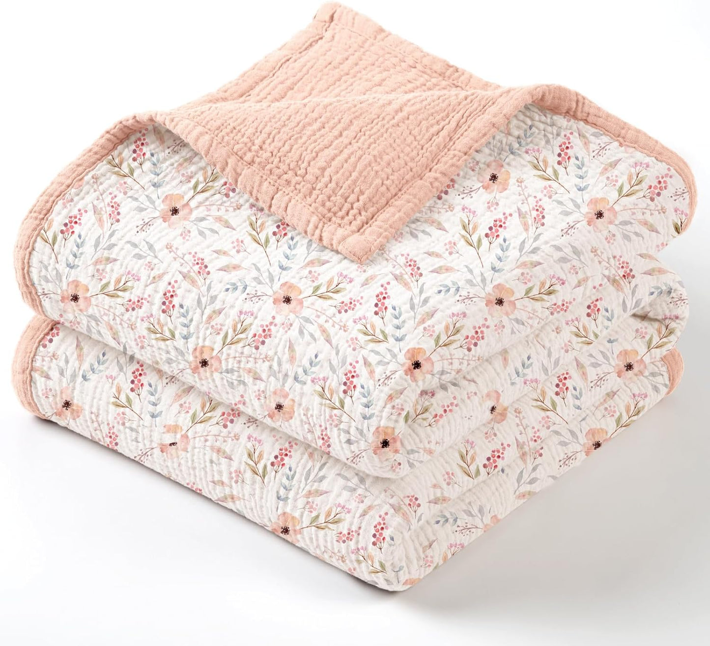 lulumoon Muslin Baby Blanket for Girls: Cotton Toddler Blanket for Crib - Soft Lightweight for Daycare & Nursery 47x47 Inches (Pink Flower)