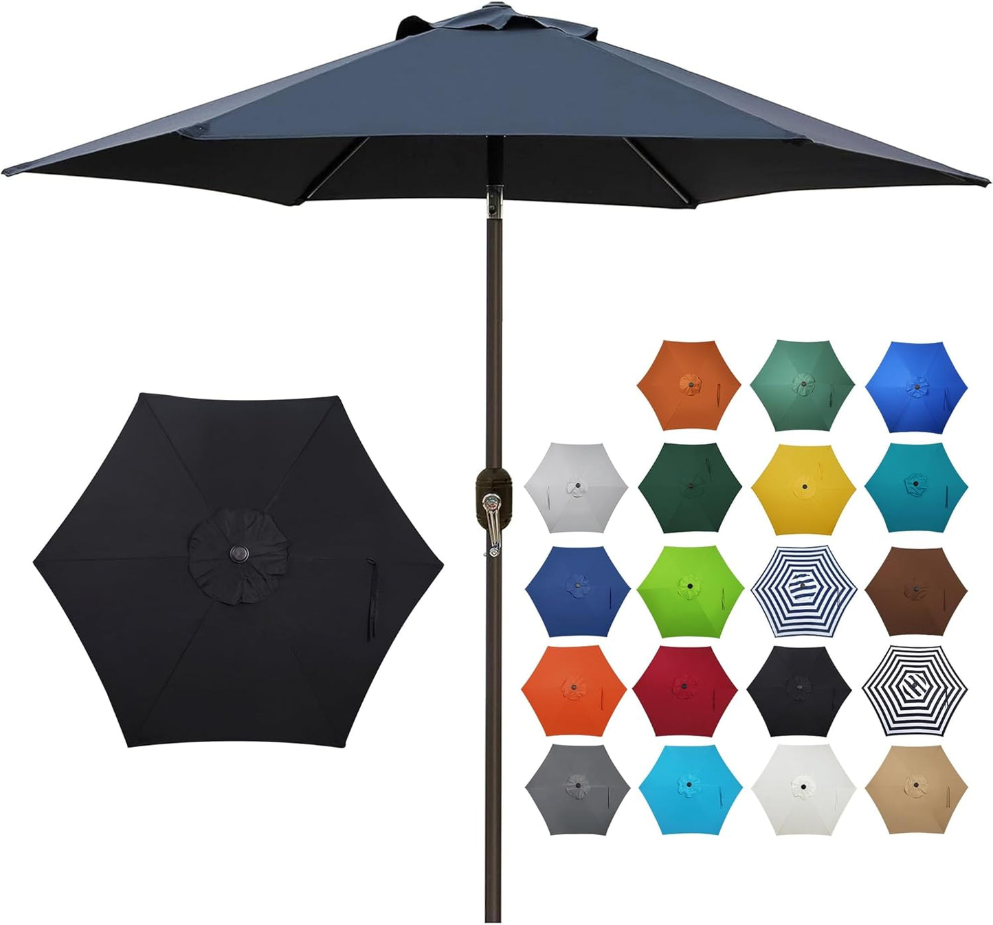 Blissun 7.5 ft Patio Umbrella, Yard Umbrella, Outdoor Market Umbrella with Push Button Tilt Crank (Blue&White)