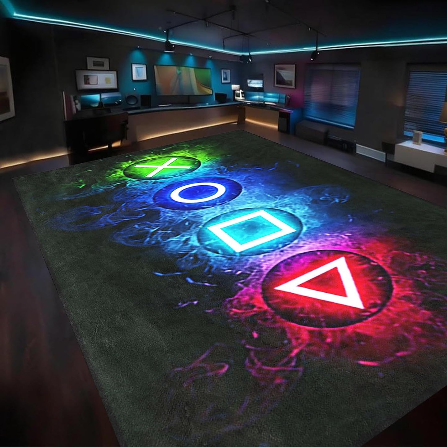 Gaming Area Rugs for Boys Cool Game Style Bedroom, Gamer Rug Boys Room Decor, Video Games Bedroom Carpet for Teens, Controller Gamepad Player Standing Throw Doormats Yoga Mat Black