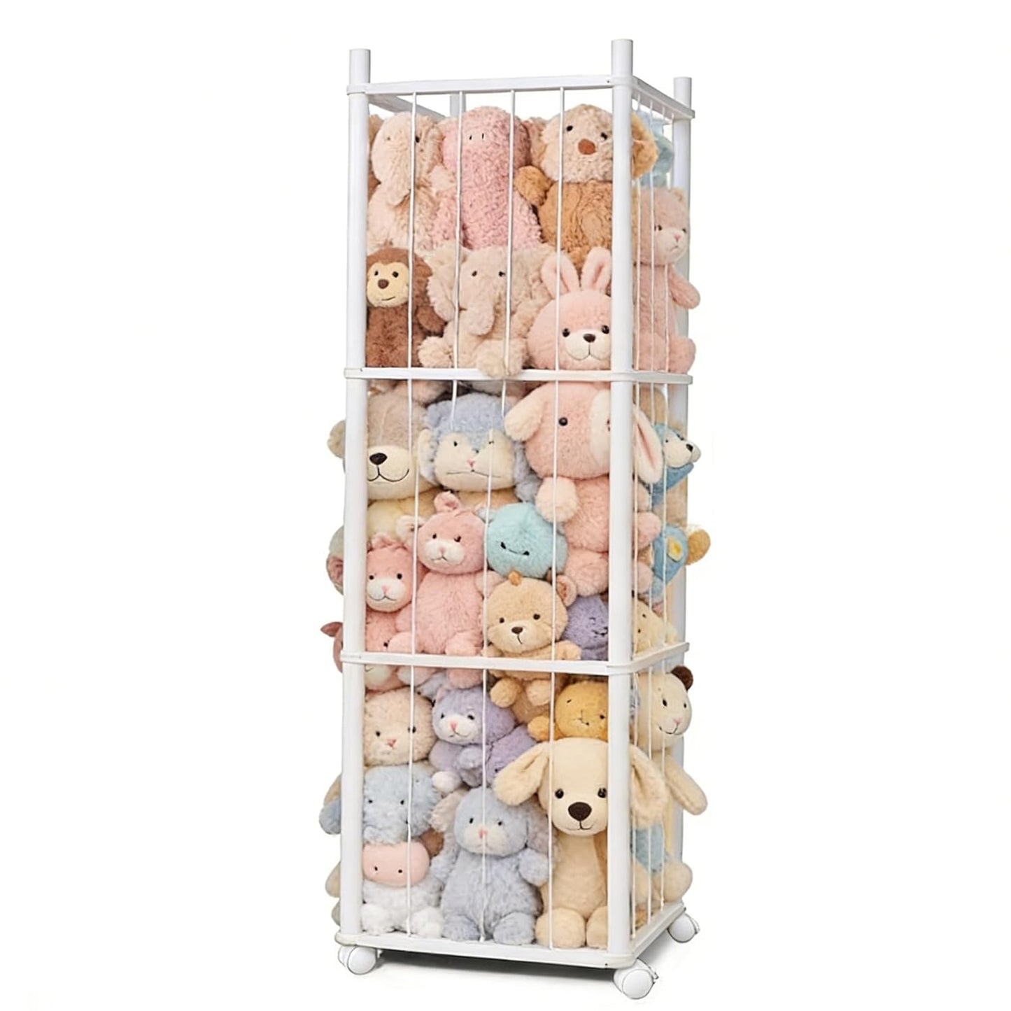 Stuffed Animal Storage, Wood Stuffed Animal Zoo Storage with Brake Wheels, Space Save Toy Organizer, Large Capacity Stuffed Animal Holder, Perfect for Nursery Playroom Kidroom Bedroom-54.3 Inch