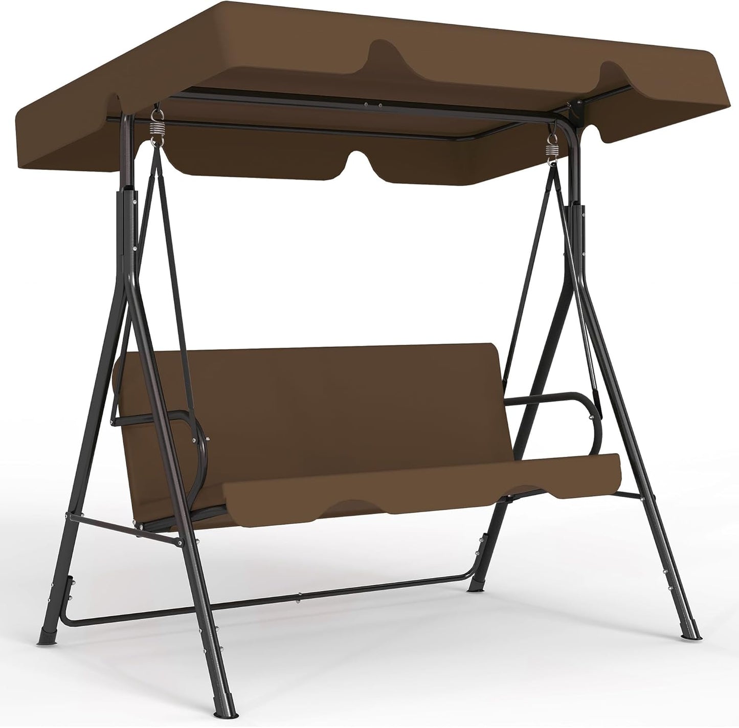 Murago Outdoor Patio Swing Chair with Adjustable Canopy, Outdoor Patio Glider Swing with Heavy Duty Stand for 3 Adult Persons, Ideal for Deck, Lawn, Backyard, or Porch, Black