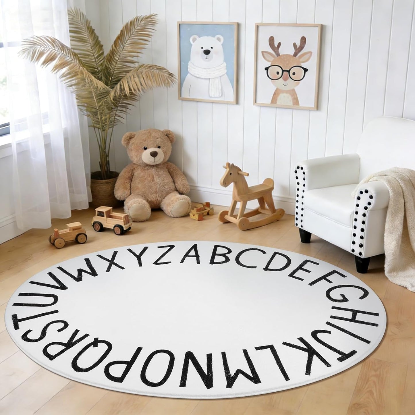 Topotdor Rainbow Round Kids Play Rug Alphabet Nursery Area Rug Extra Large Soft Crawling Play Mat for Children Toddlers Bedroom (40 inch, Multi Color)