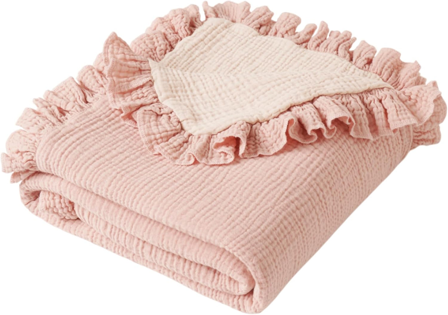 Konssy Flounce Muslin Baby Blanket for Girls Boys, 100% Cotton Soft Crib Swaddle Blankets, Reversible & Breathable Nursery Bedding for Newborns Toddlers, 40 x 36 Inches (Deer)