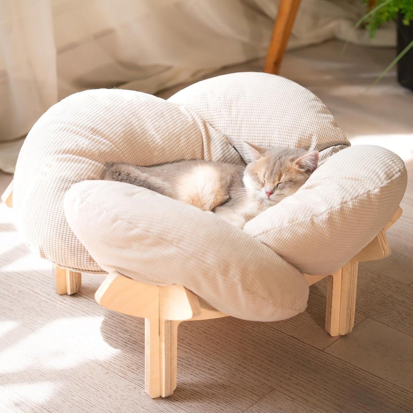 CHEERHOME PETS Elevated Cat Bed Wooden with Cushion Fluffy Pet Couch Sofa for Indoor Cats Raised Kitty Lounge Chair Suitable for Puppy, Cat Furniture(Green)