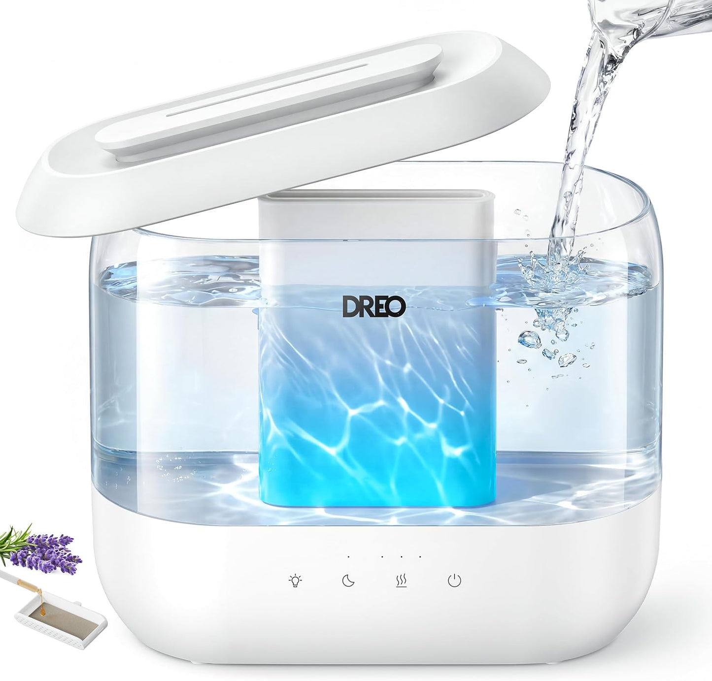 Dreo Humidifiers for Bedroom, 4L Top Fill for Large Room, 36H Runtime, 28 dB Quiet Supersized Cool Mist Air Humidifier for Baby Nursery, Plants, Indoor, Night Light, Easy to Clean & Fill, Blue