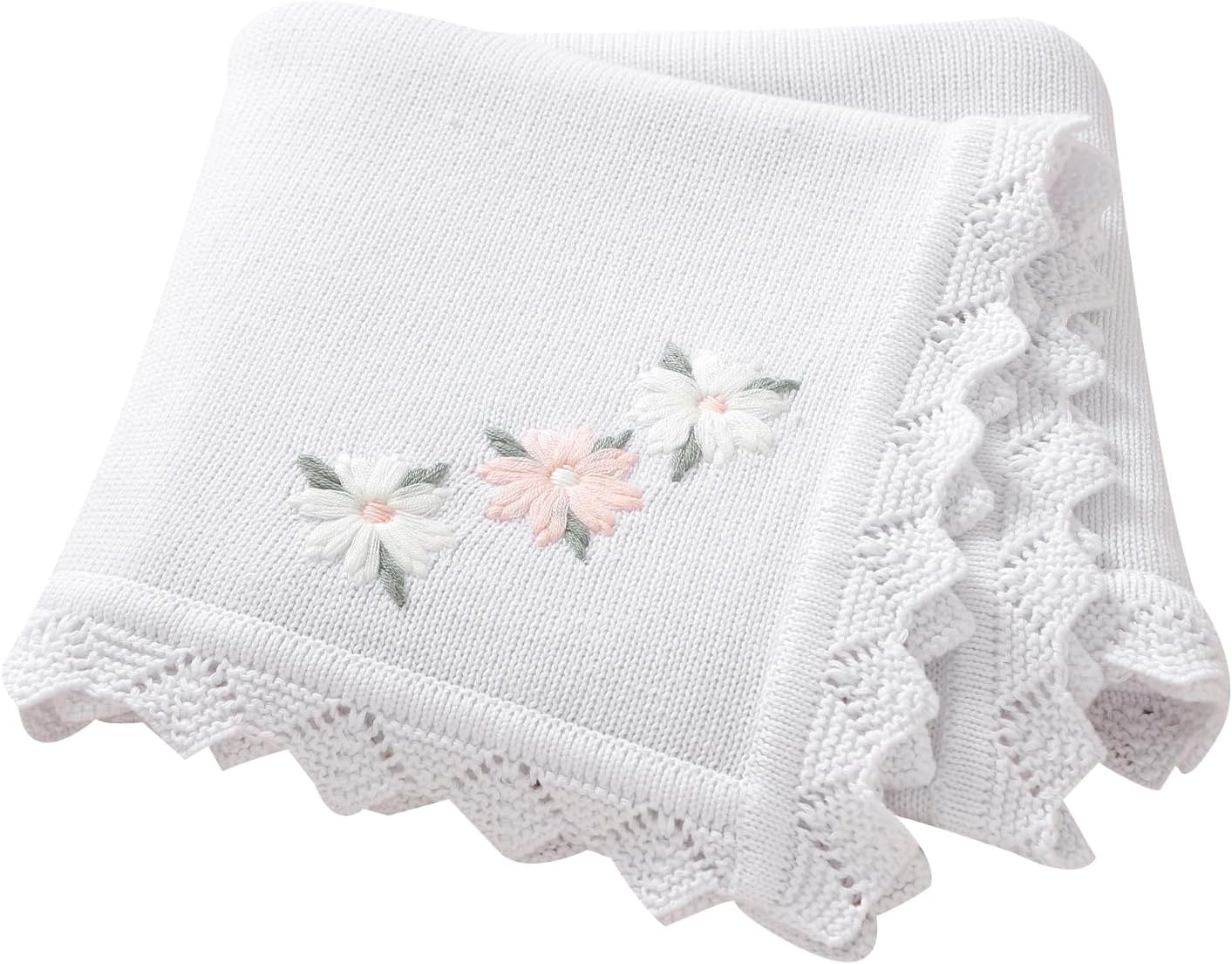 LAWKUL Baby Blanket 100% Traceable Cotton Knit Receiving Blankets Infant Swaddle for Newbron Boy Girls 40"x30" Beige Floral