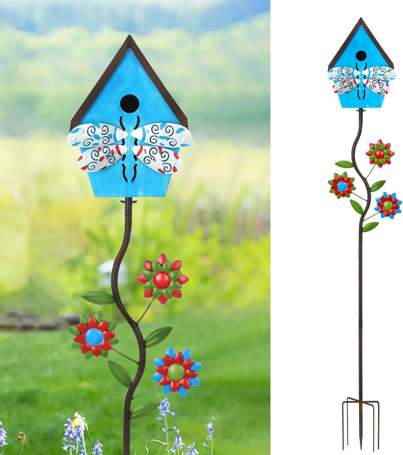 51” Bird Houses Stake for Outside, Metal Wild Bird Feeder Birdhouse Stake Pole with Hummingbird Design Outdoor Decorations for Patio, Backyard, Garden