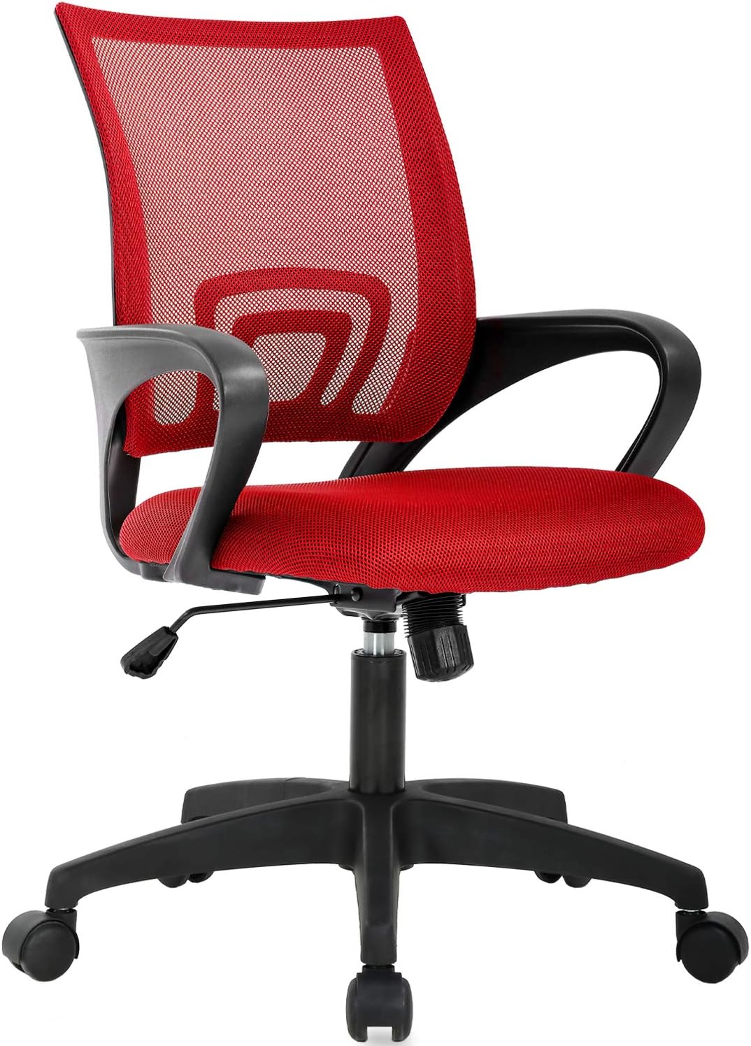 BestOffice | Ergonomic Office Chair | Mid-Back Swivel Desk Chair | Breathable Backrest & Lumbar Support | Adjustable Height | Sponge Seat | Rolling Wheels | Black | for Adults & Women