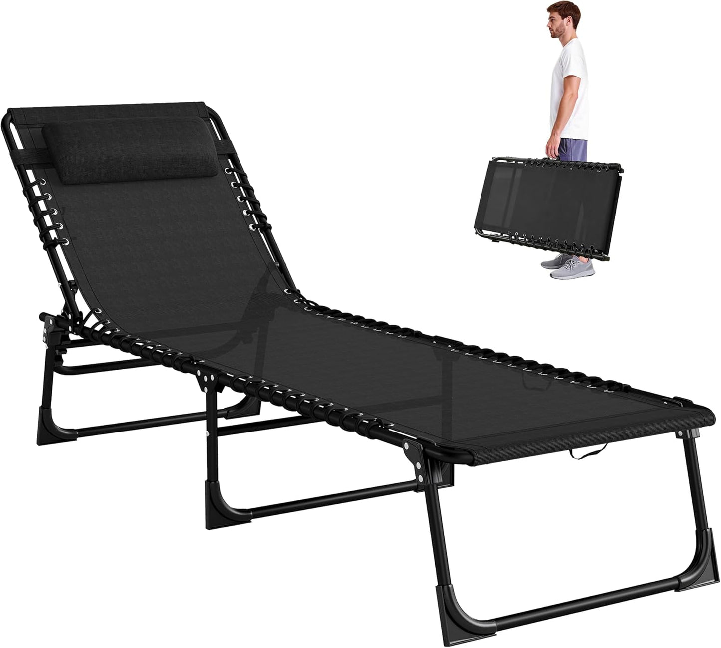 Outsunny Folding Chaise Lounge Chair, Patio Sun Tanning Chair, Outdoor Chaise Lounger with 4-Position Reclining Back, Breathable Mesh Seat for Beach, Poolside, Yard, Rainbow Striped