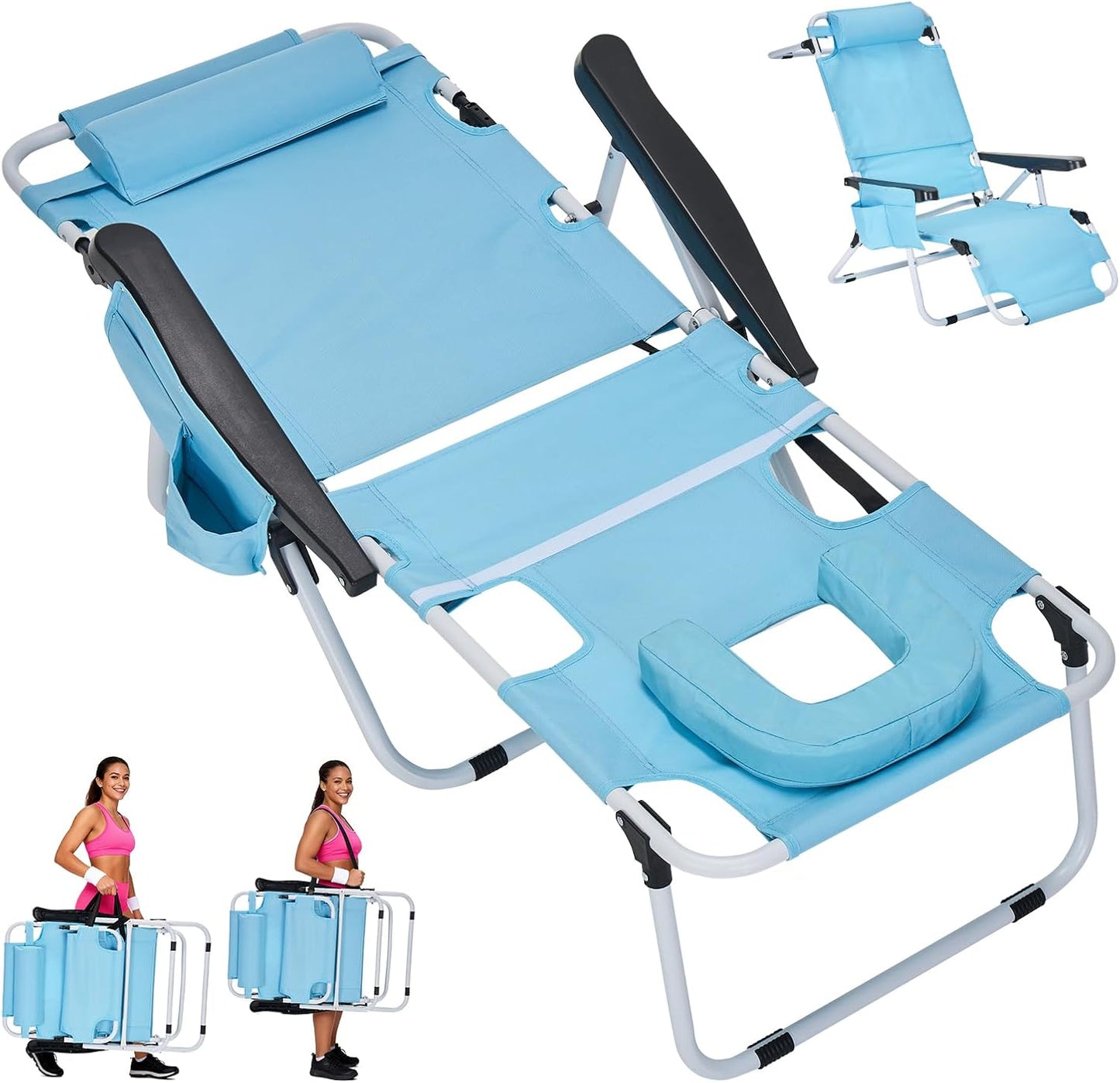 ABORON Chaise Lounge Chair,5 Positions Padded Outdoor Tanning Chair,Heavy Duty Portable Lounge Chair for Outdoor Sunbathing Patio Pool Lawn Deck Poolside,Support up to 440 Lbs