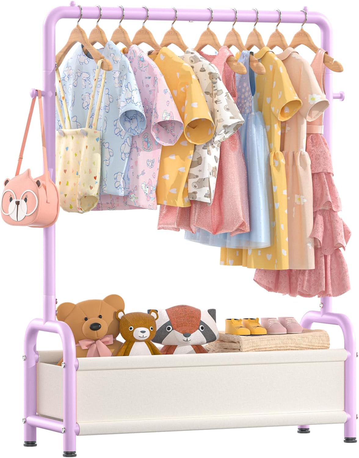 Kids Clothing Rack with Storage Shelf, Kids Dress Up Storage for Coats, Small Baby Garment Rack for Hanging Clothes, Toddler Wardrobe Closet Organizer (Classic, Pink)