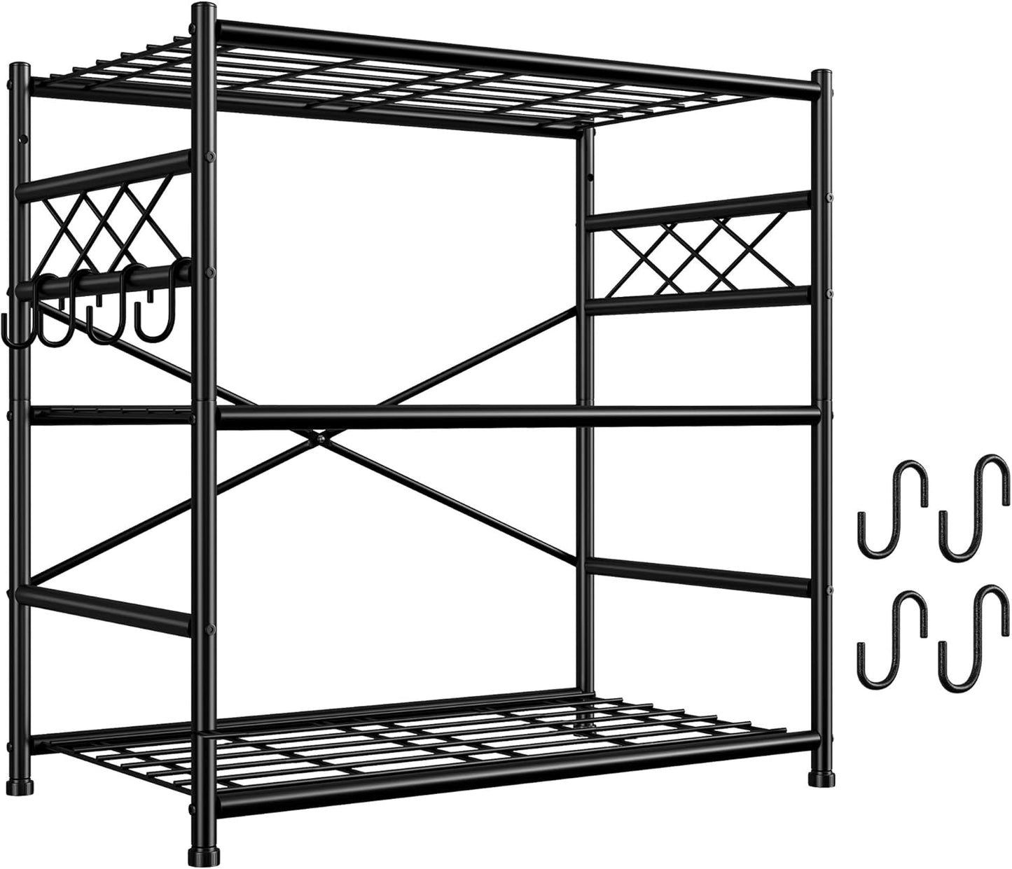 Storage Shelves 5-Tier Large Capacity Wire Shelving with Hooks, Heavy Duty Garage Shelving Unit with Leveling Feet, Stable Metal Shelf for Pantry, Kitchen and Closet, 72" H x 36" W x 12" D, Black
