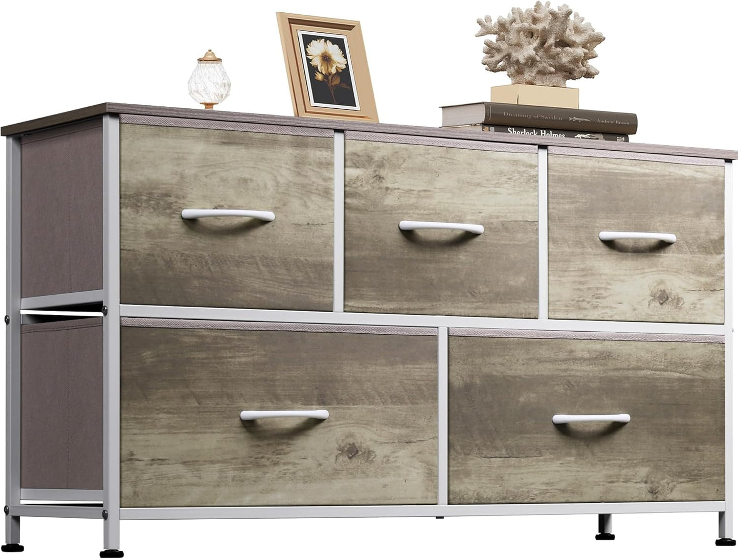 WLIVE Dresser for Bedroom with 5 Drawers, Wide Chest of Drawers, Fabric Dresser, Storage Organizer Unit with Fabric Bins for Closet, Living Room, Hallway, Dark Grey