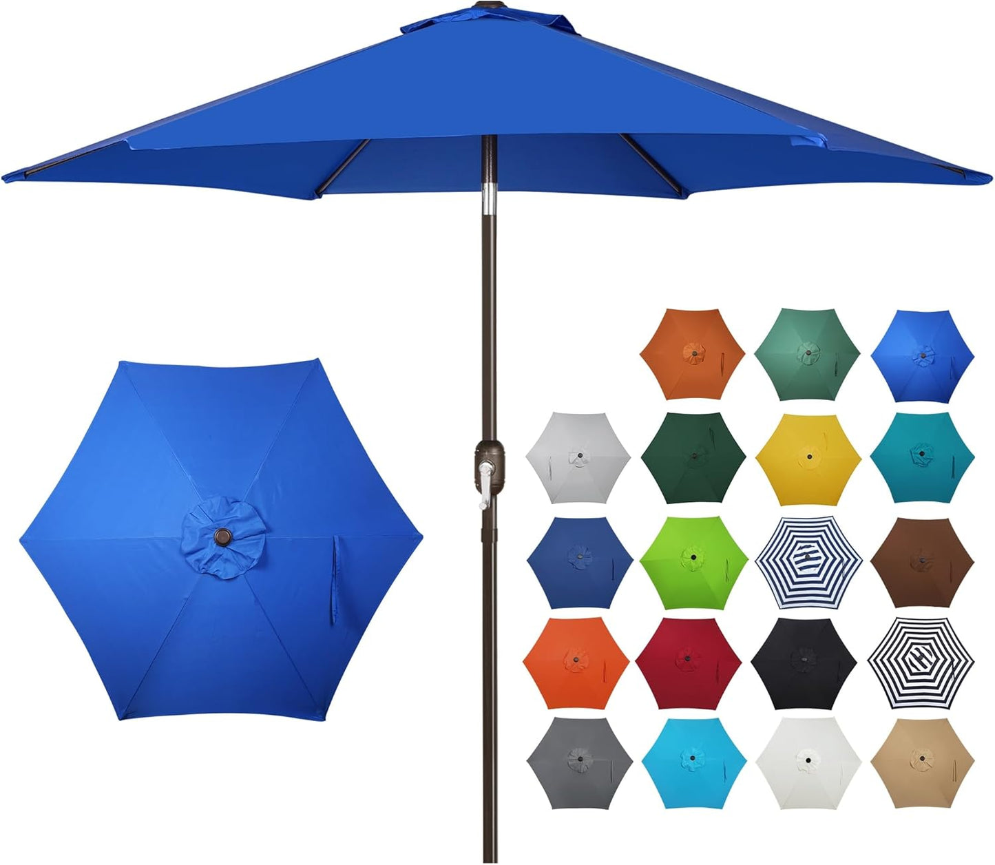 Blissun 7.5 ft Patio Umbrella, Yard Umbrella, Outdoor Market Umbrella with Push Button Tilt Crank (Blue&White)