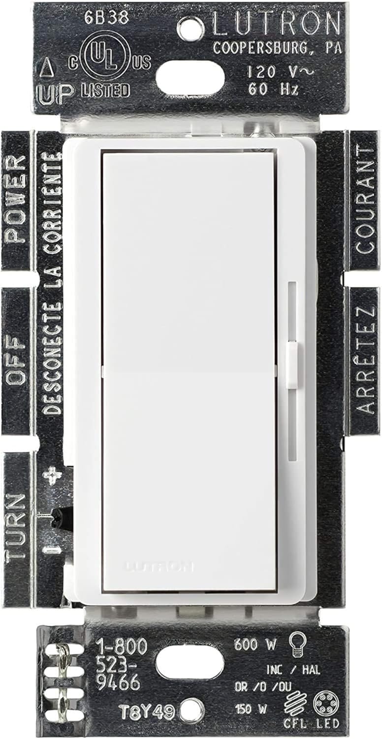 Lutron Diva LED+ Dimmer Light Switch for Dimmable LED, Halogen, and Incandescent Bulbs, 150 Watt, Single-Pole or 3-Way, DVCL-153P-WH, White