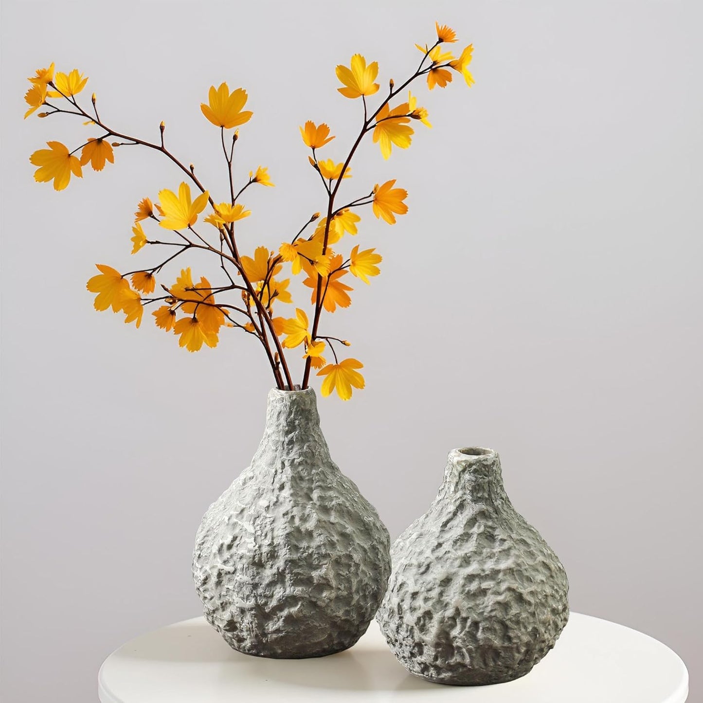 Modern Ceramic Vase Set of 3, 8 inch Simple Geometric Lines Vase for Pampas Grass Dried Fresh Flowers, Home Decor, Bedroom, Living Room, Bookshelf Decoration, Neutral Minimalist Nordic Style