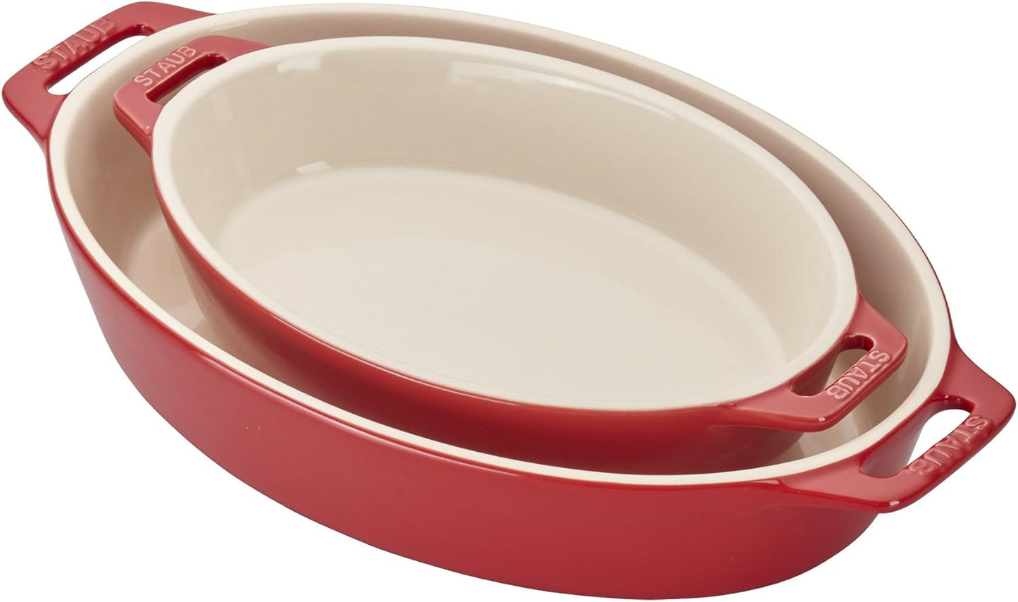 STAUB Ceramic Oval Baking Dish Set, 2-piece, Dark Blue