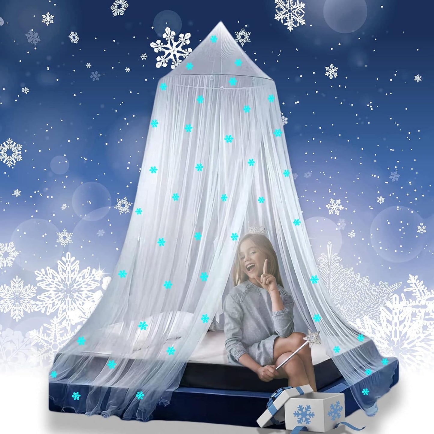 Eimilaly Bed Canopy for Girls Mosquito Net, Princess Bed Canopy for Girls Room Decor - Insect Protection Hanging Canopy for Indoor(Pink,Stars Glow in the Dark)