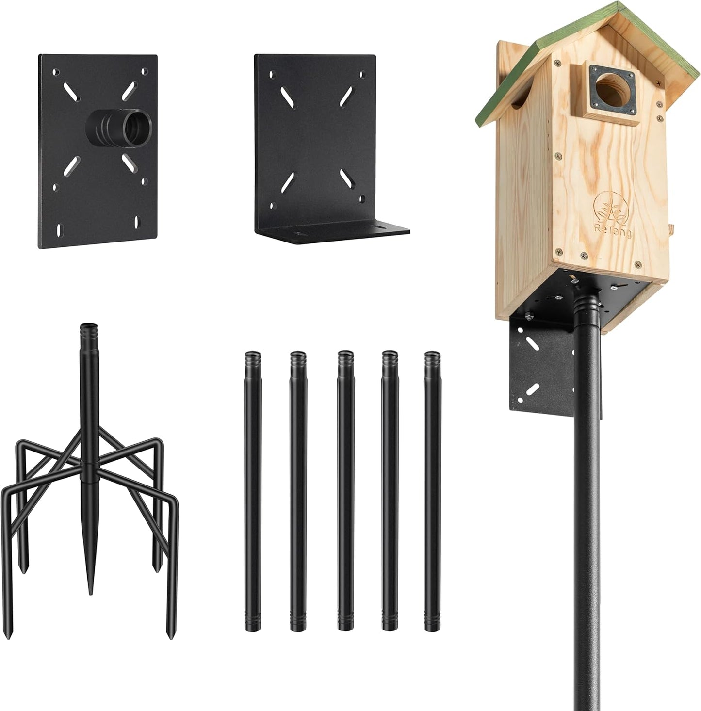 77 Inch Heavy Duty Smart Bird Feeder Pole for Outdoors with 5-Prong Base and 2 Plates, Rust-Proof Metal Wild Bird Feeder Stand/Post, Adjustable Birdhouse Pole, Weather Station Mounting Kit