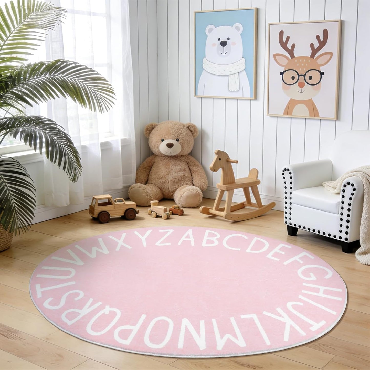Topotdor Rainbow Round Kids Play Rug Alphabet Nursery Area Rug Extra Large Soft Crawling Play Mat for Children Toddlers Bedroom (40 inch, Multi Color)