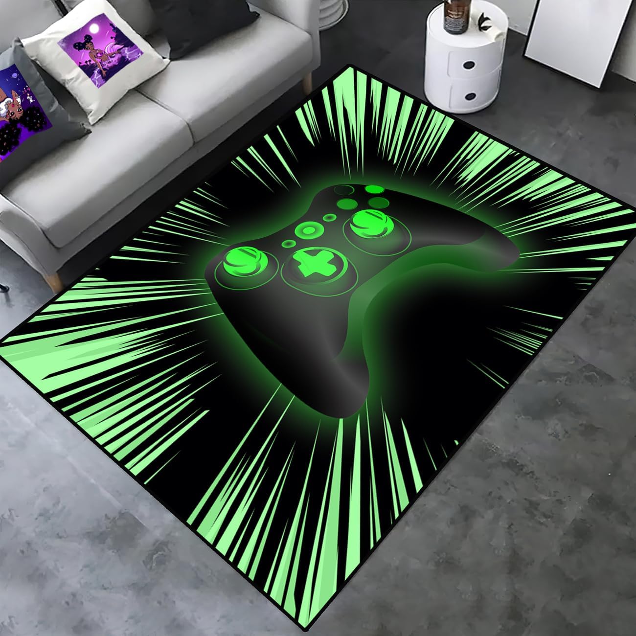 Gaming Area Rugs for Boys Cool Game Style Bedroom, Gamer Rug Boys Room Decor, Video Games Bedroom Carpet for Teens, Controller Gamepad Player Standing Throw Doormats Yoga Mat Black