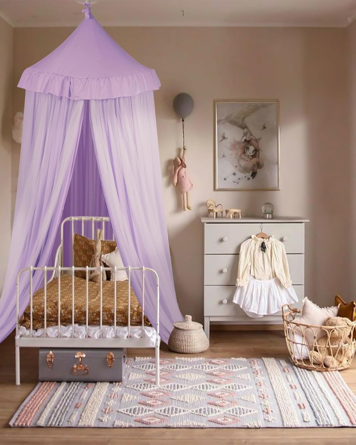 little dove Bed Canopy with Star Lights, Double Layer Canopy for Bed, Princess Play Tent for Girls Room, Breathable Bed Curtain for Children Reading Nook, Machine Washable, 25.6''x106'', Pink