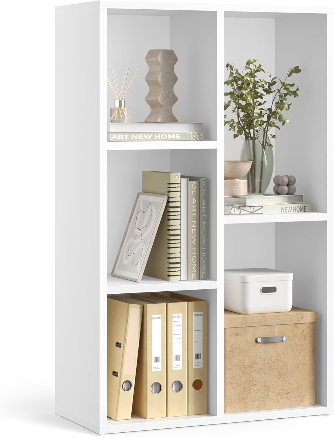 VASAGLE Bookcase, Bookshelf, Freestanding Storage Unit, 8 Open Compartments, Used Horizontally, Vertically, Upside Down, 11 x 35.4 x 39.4 Inches, for Living Room, Study, Office, Cloud White ULBC55WT