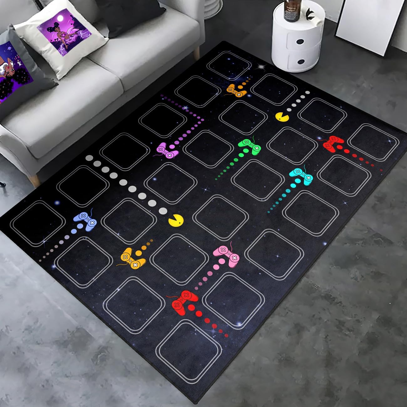 Gaming Area Rugs for Boys Cool Game Style Bedroom, Gamer Rug Boys Room Decor, Video Games Bedroom Carpet for Teens, Controller Gamepad Player Standing Throw Doormats Yoga Mat Black