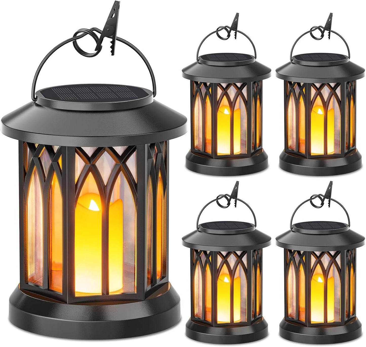 KOOPER 4 Pack Solar Lanterns Outdoor Waterproof, Upgraded Flickering Flame Solar Lantern Lights, Auto On/Off Lanterns Decorative Outdoor, Outdoor Hanging Lantern for Yard Garden Table Decor (Bronze )