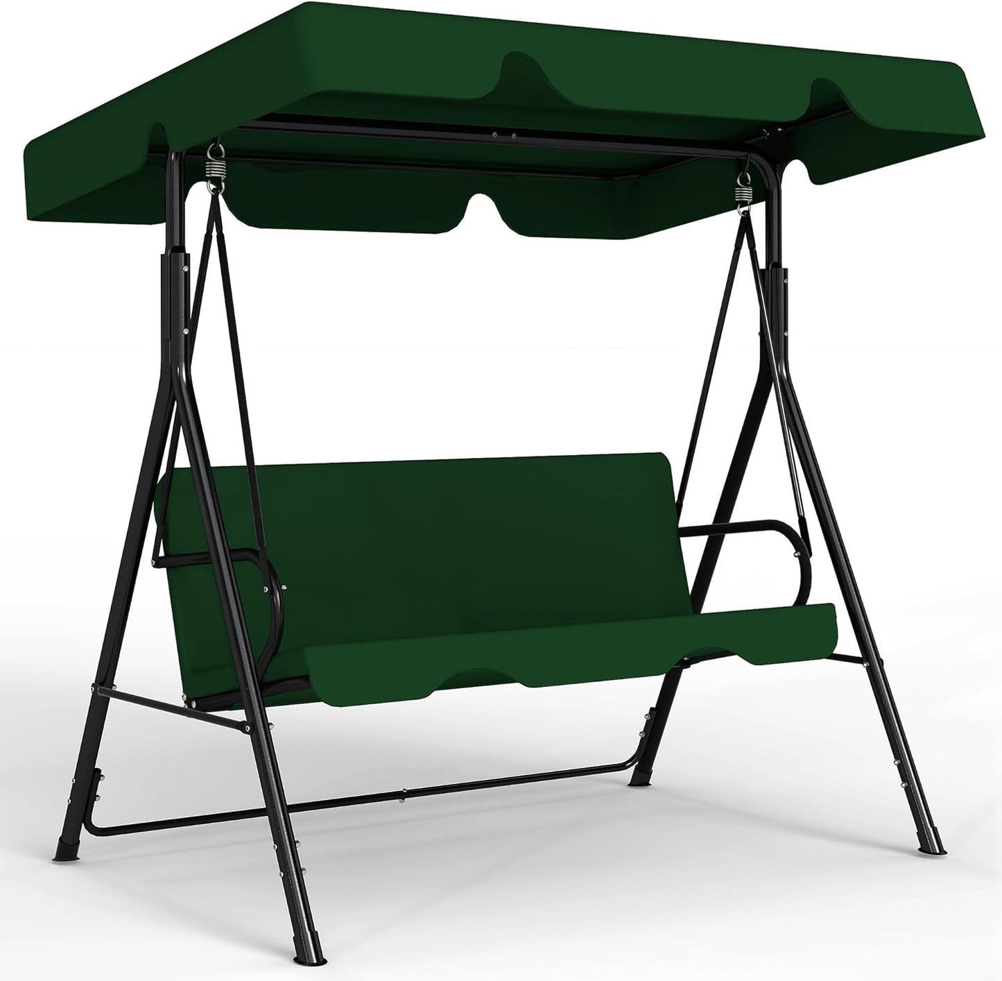 Murago Outdoor Patio Swing Chair with Adjustable Canopy, Outdoor Patio Glider Swing with Heavy Duty Stand for 3 Adult Persons, Ideal for Deck, Lawn, Backyard, or Porch, Black