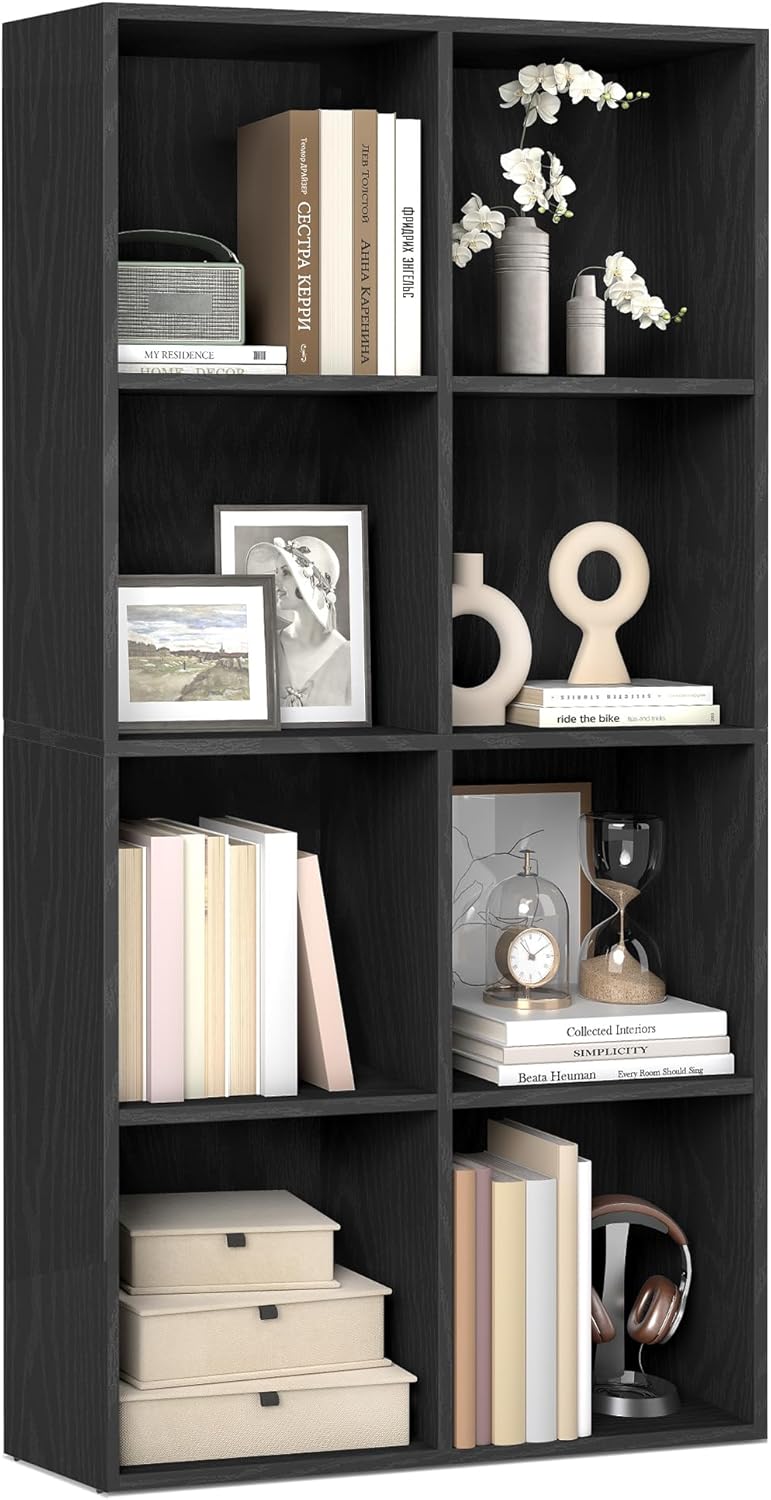 VASAGLE Bookcase, Bookshelf, Freestanding Storage Unit, 8 Open Compartments, Used Horizontally, Vertically, Upside Down, 11 x 35.4 x 39.4 Inches, for Living Room, Study, Office, Cloud White ULBC55WT