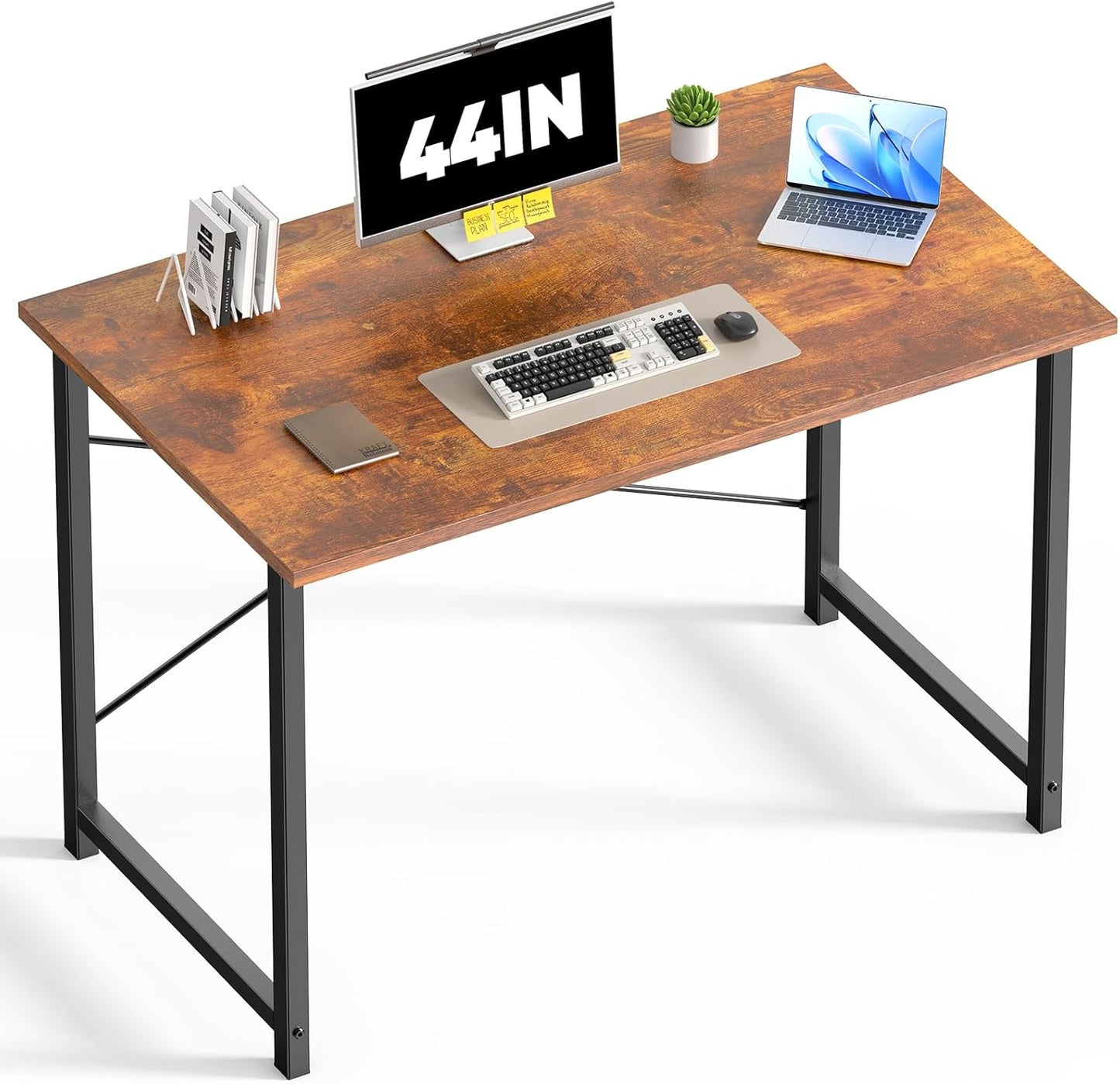 DUMOS 47 Inch Computer Desk for Home Office, Modern Writing Study Table Simple Modern Style for Bedroom Small Space, Large Work Desks with X-Shaped Reinforcement, Wood Brown