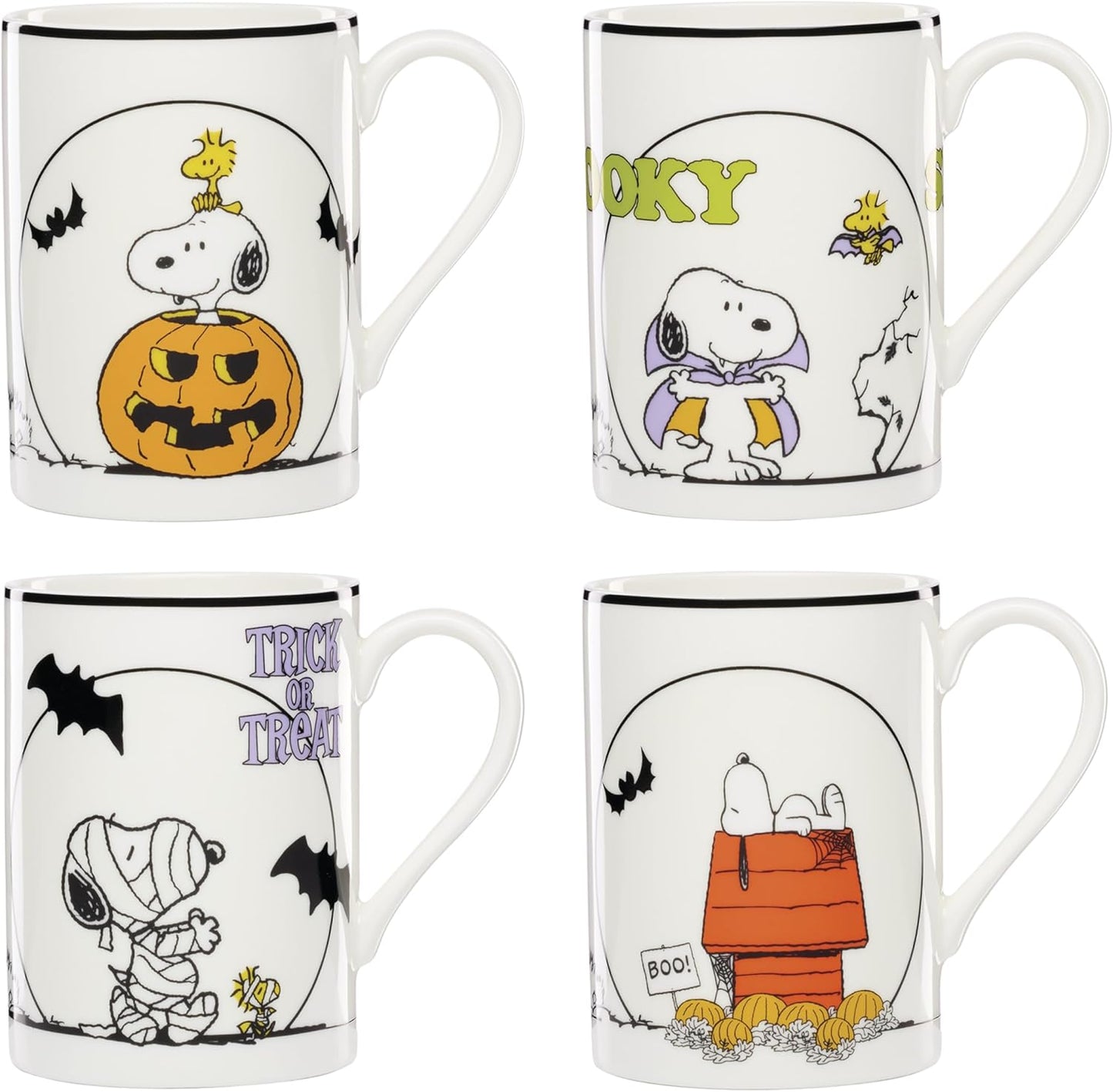 Lenox Dinnerware Set, The Great Pumpkin Accent Plates, Assorted, Set of 4 Porcelain Plates, Halloween Plates, Hand Wash Only, Spooky Salad and Pasta Plate, Halloween Table Decorations (4 Pieces)