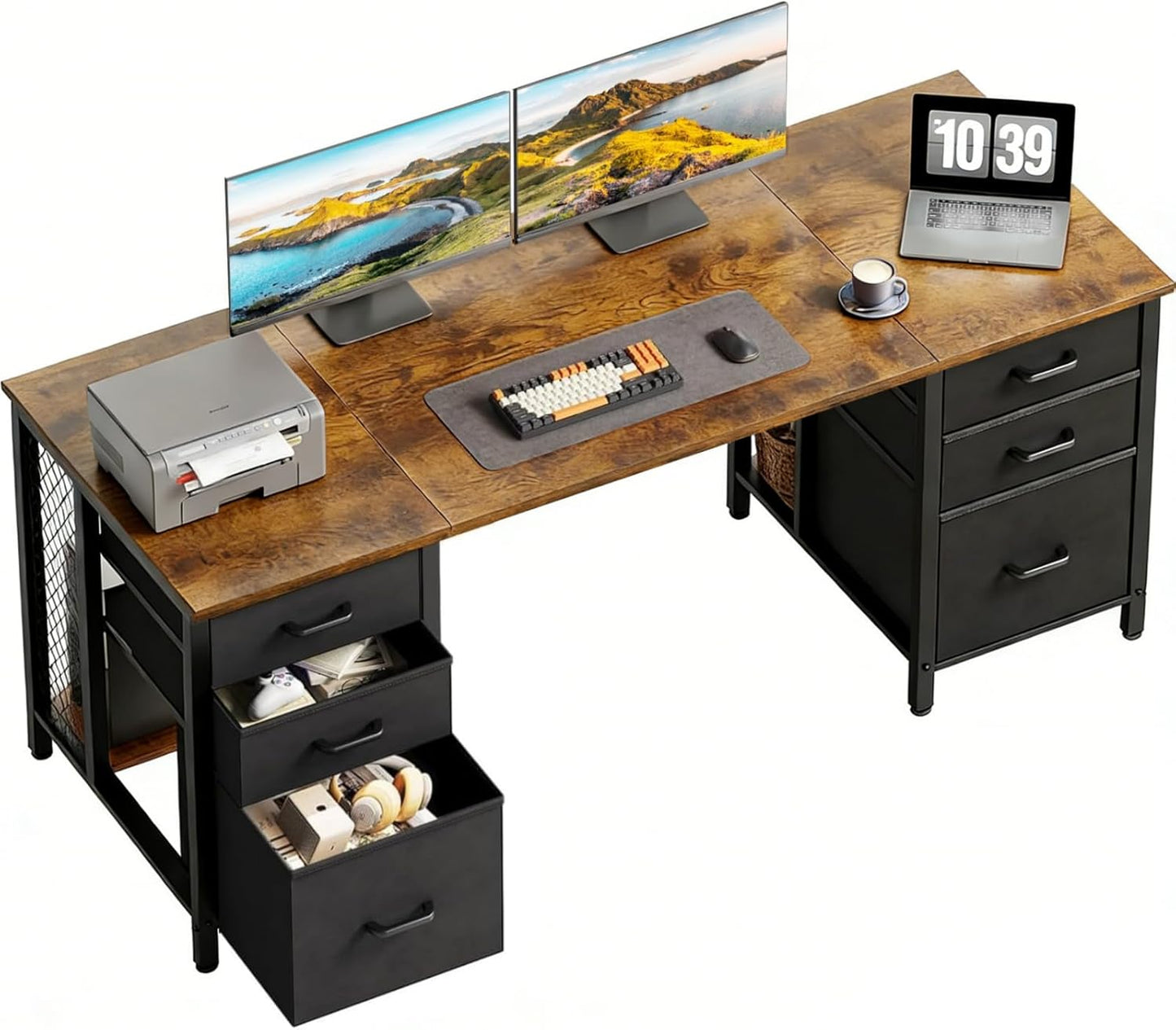 ODK 48 Inch White Computer Desk with 8 Fabric Drawers, Modern Office Desk with Large Storage for Home Office, Study, Gaming, White