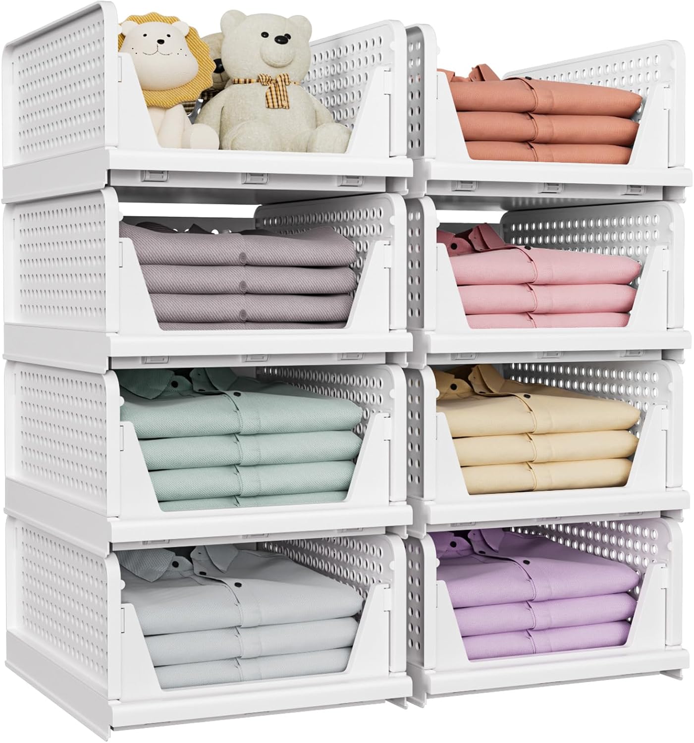 SNSLXH 5 Pack Stackable Closet Organizer Box, Multifunctional & Foldable Closet Storage Basket for Bathroom Kitchen Laundry Room Wardrobe Storage, Space-Saving Clothes Storage Drawer Organizer, Pink