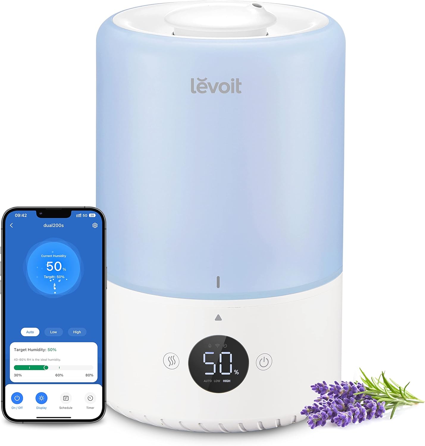 LEVOIT Top Fill Humidifiers for Bedroom, 2.5L Tank for Large Room, Easy to Fill & Clean, 28dB Quiet Cool Mist Air Humidifier for Home Baby Nursery & Plants, Auto Shut-off for Safety, 25H