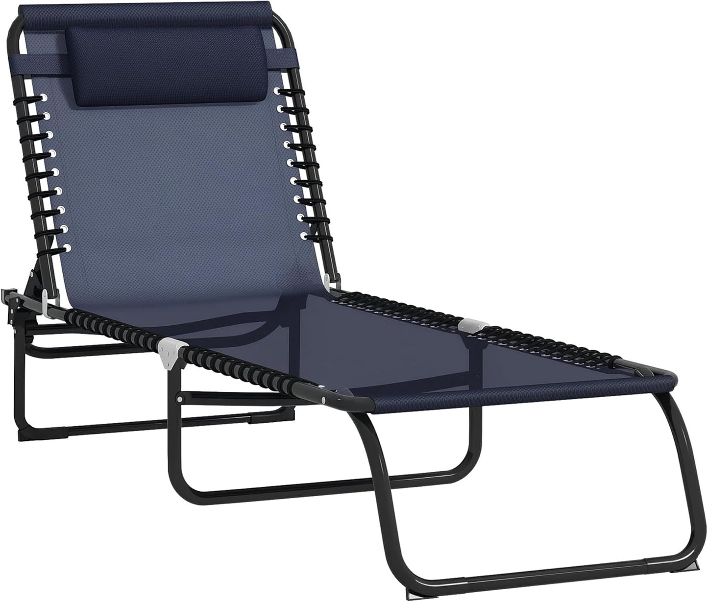 Outsunny Folding Chaise Lounge Chair, Patio Sun Tanning Chair, Outdoor Chaise Lounger with 4-Position Reclining Back, Breathable Mesh Seat for Beach, Poolside, Yard, Rainbow Striped