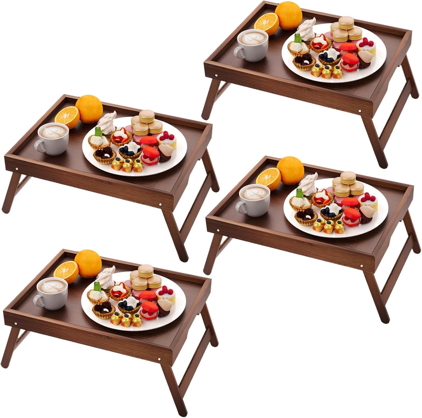 Fibogollo 2 Pack Bamboo Bed Tray Table with Folding Legs,Breakfast Trays,Serving Tray for Food and Snack,Laptop Trays for Working(Natural)