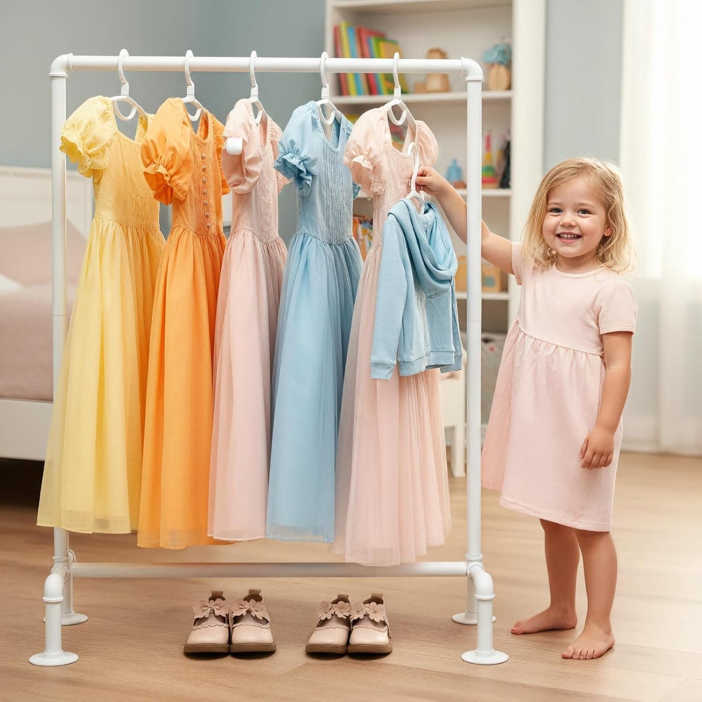 Kids Pipes Dress up Racks, Kids Clothing Racks, Child Garment Racks, Hanging Clothes Rod Storage Shelf Organizers Shelves Shelving, Gold Metal