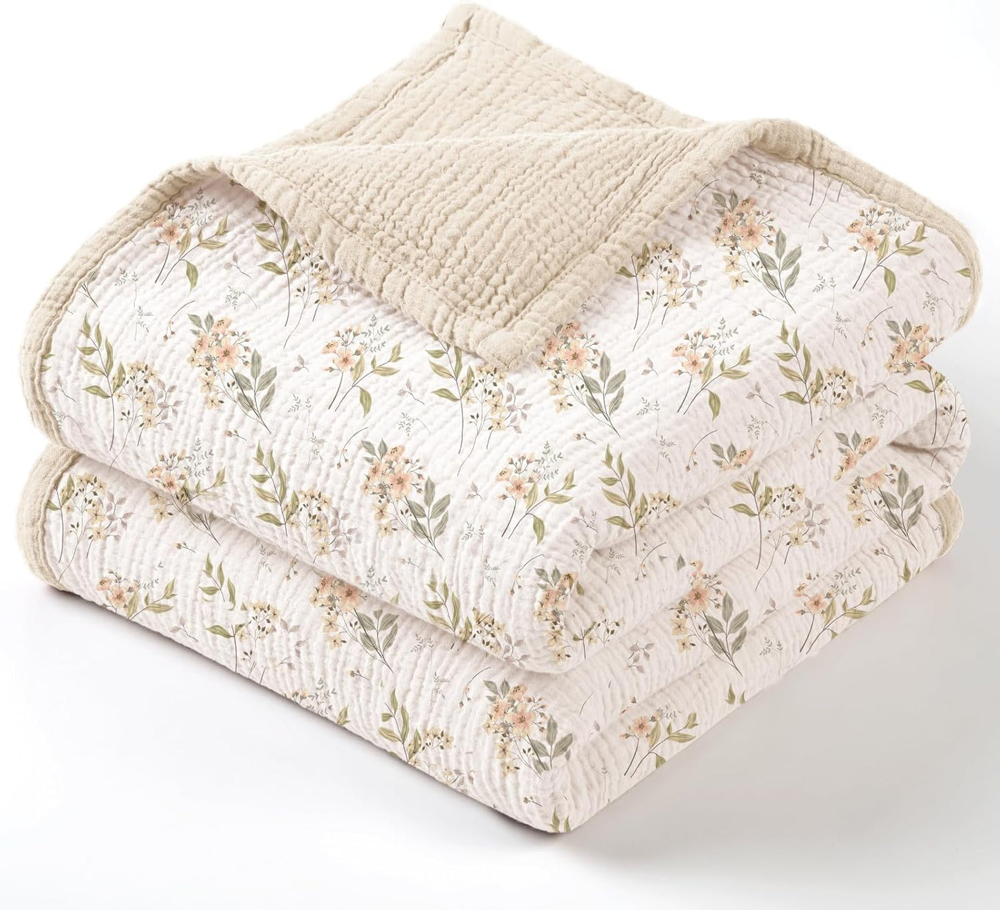 lulumoon Muslin Baby Blanket for Girls: Cotton Toddler Blanket for Crib - Soft Lightweight for Daycare & Nursery 47x47 Inches (Pink Flower)