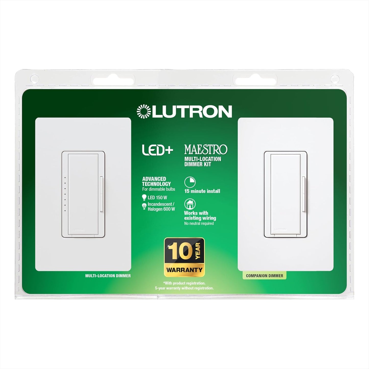 Lutron Maestro Dimmer Switch LED+ Digital Dimmer Kit for Dimmable LED, Halogen, and Incandescent Bulbs, 150-Watt, Multi-Location, MACL-153M-RHW-WH, White