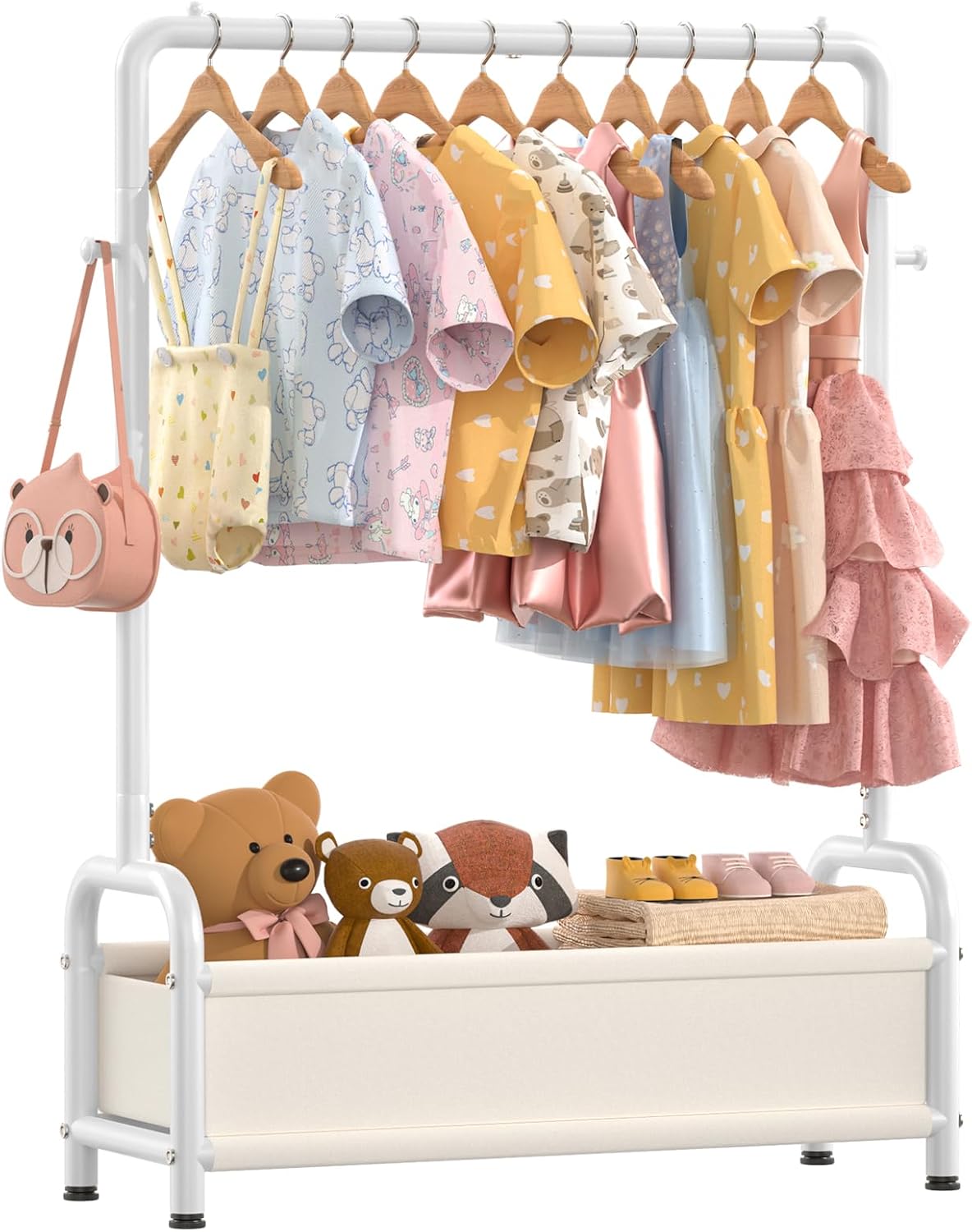 Kids Clothing Rack with Storage Shelf, Kids Dress Up Storage for Coats, Small Baby Garment Rack for Hanging Clothes, Toddler Wardrobe Closet Organizer (Classic, Pink)
