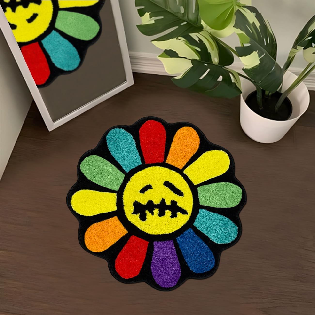 Trippy Happy Face Rug Cool Rugs Tufted Quick Dry Bath Mats for Bathroom Non Slip Bath Mat Water Absorbent 2FT Black Bathroom Rugs Halloween Gothic Ghost Skull Horror Decor Carpet