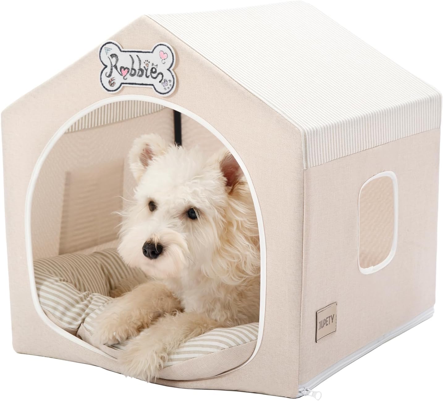 Jiupety Indoor Dog House with Frame, Cute Dog Tent Bed with Cover Cave, Breathable, Washable, and Foldable House, Suitable for 10-20 Lb Puppy and Cats, Medium (17"×17"×17"), Pink